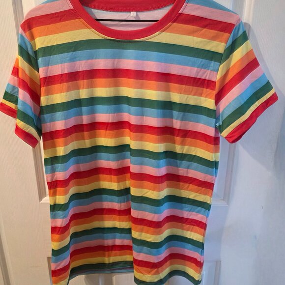 Tops - Multicolor Rainbow Striped Short Sleeve Tee Size L